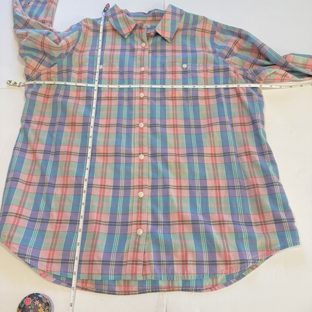 LL Bean Womens Colorful Plaid Madras Button Up Shirt Size LARGE - Picture 8 of 11